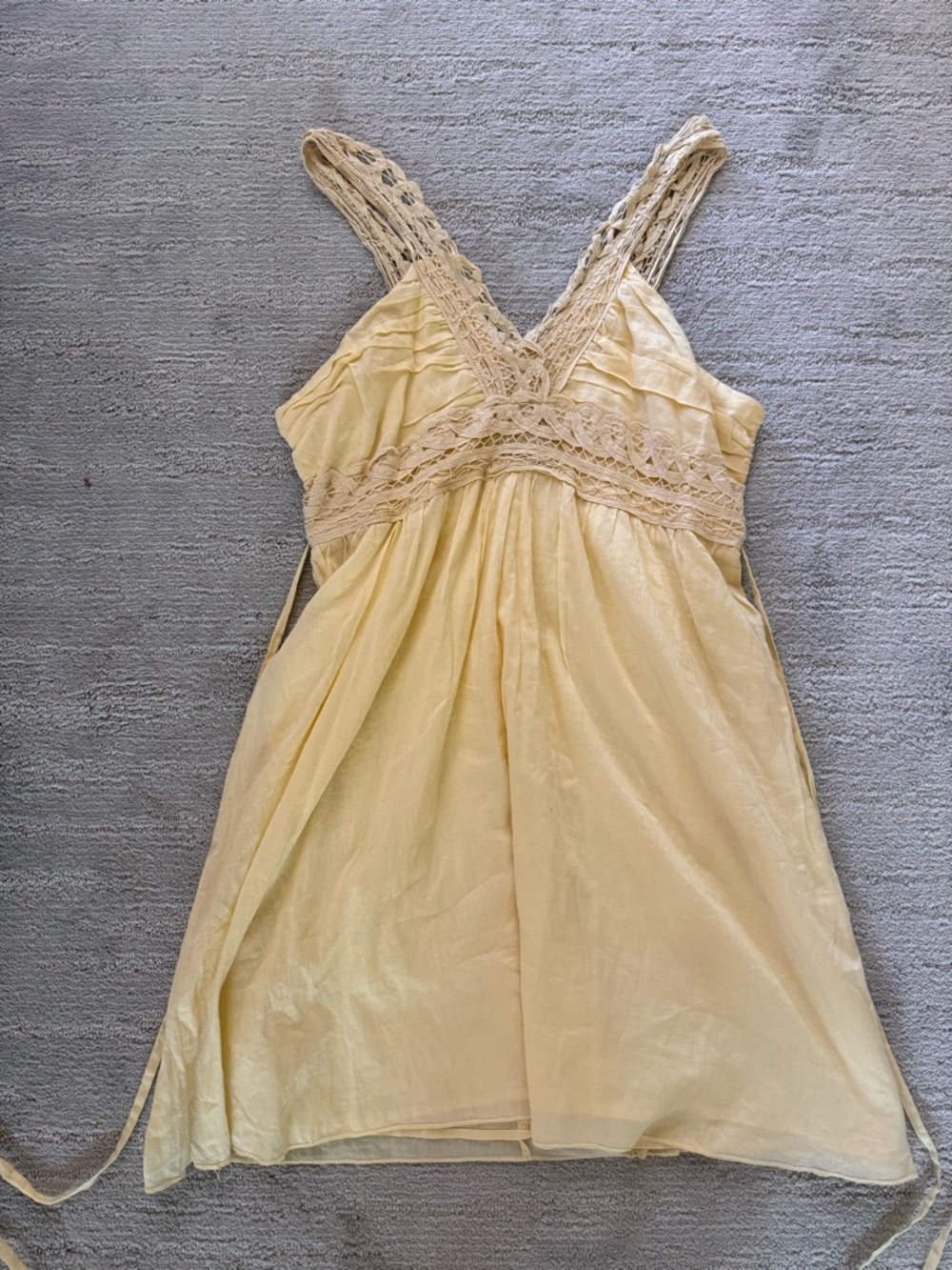 Charlotte Russe Butter Yellow Boho Eyelet Lace Babydoll Dress XL Y2K cottagecore